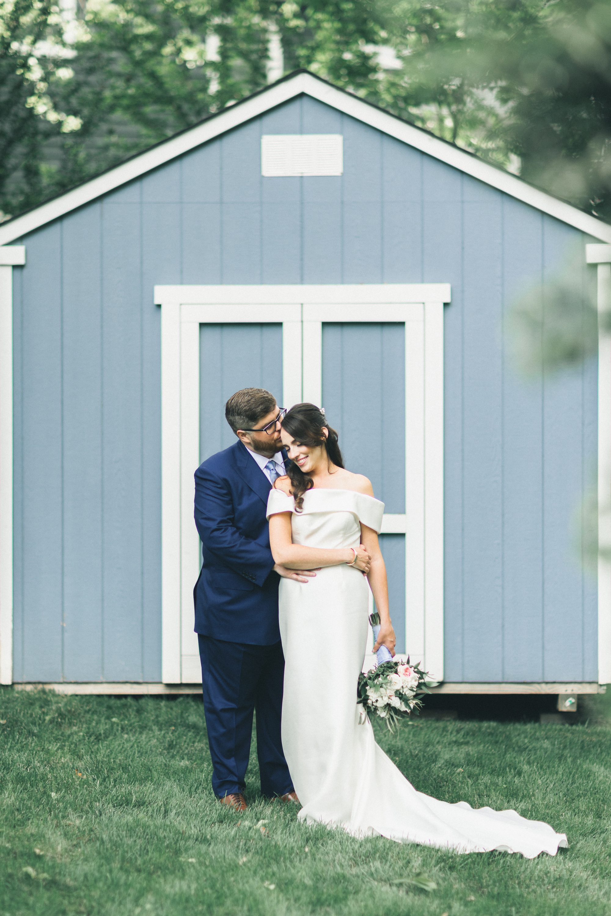 Intimate Backyard Wedding Portrait of Bride and Groom