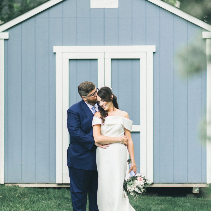 Intimate Backyard Wedding Portrait of Bride and Groom