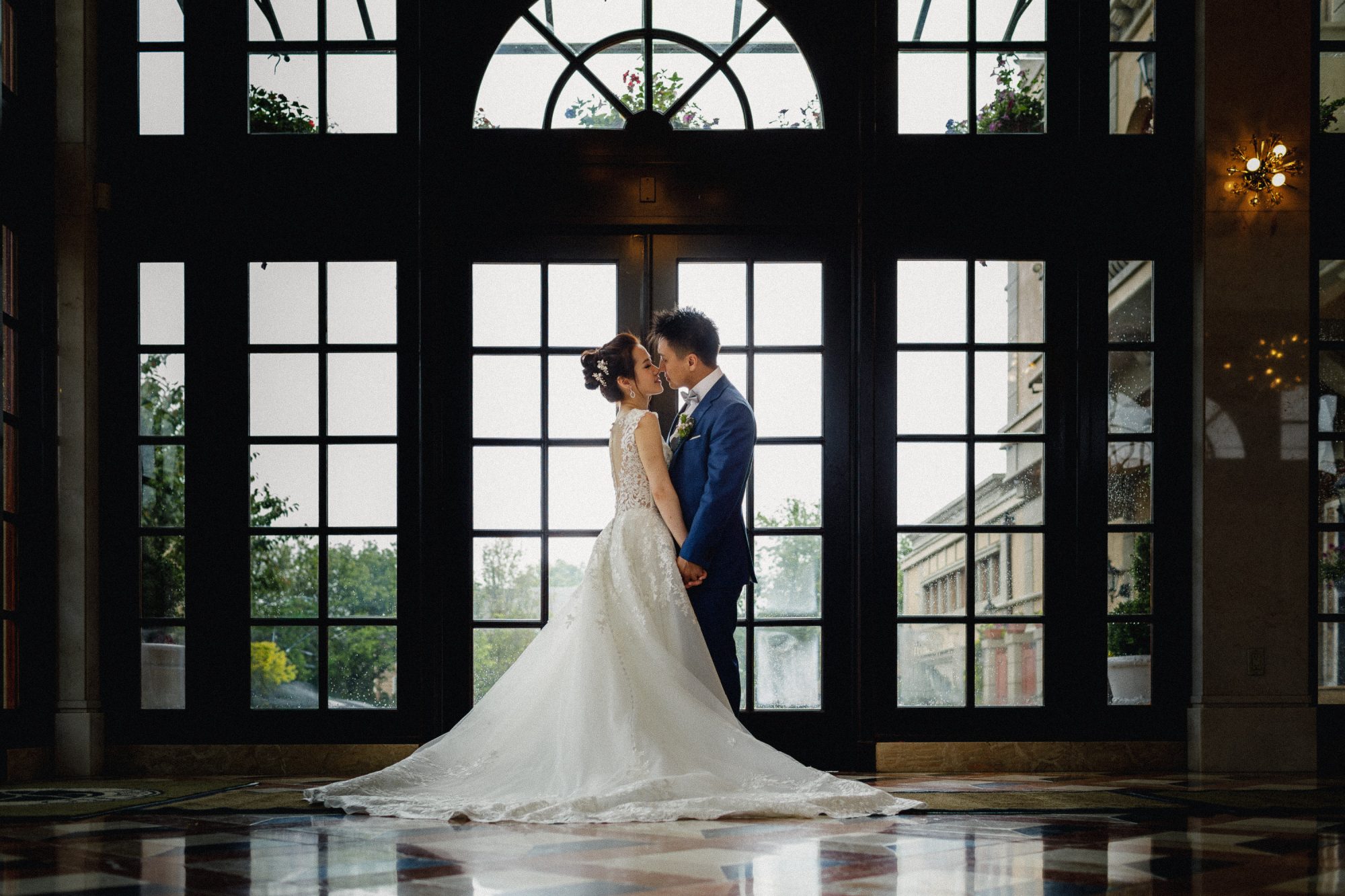 Jericho Terrace Long Island Wedding Portrait with Bride and Groom